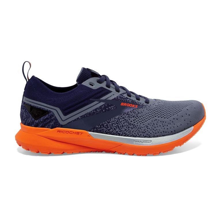 Brooks Ricochet 3 Lightweight Road Running Shoes - Men's - Navy/Grey/Scarlet (90468-HZXP)